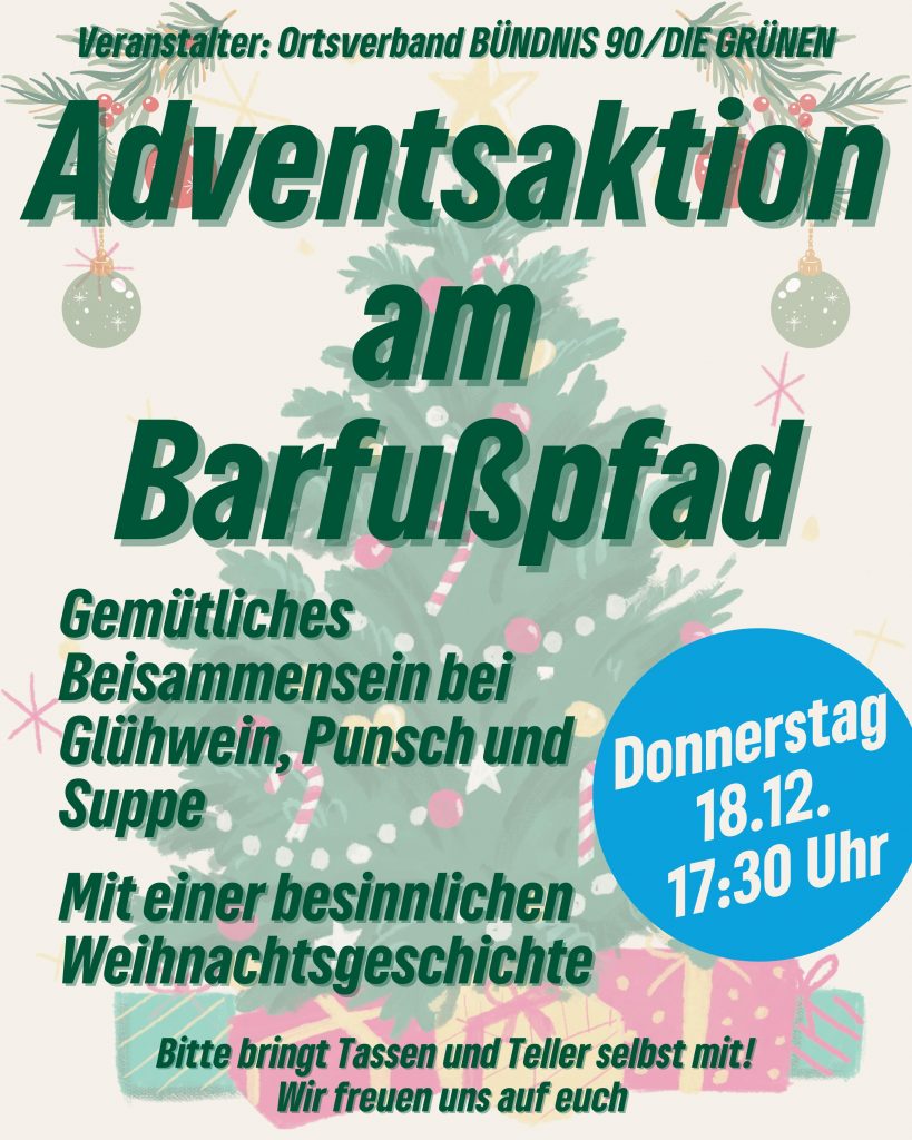 Plakat für die Adventsaktion am Barfuspfad, 18.12.2025 ab 17.30 Uhr