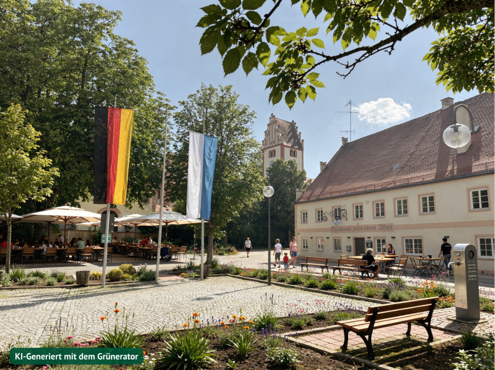 Biergarten auf dem Rathausplatz in Rohrbach an der Ilm | wurde mit KI erstellt